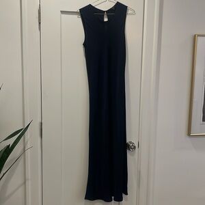 quince washable silk midi tank dress Navy